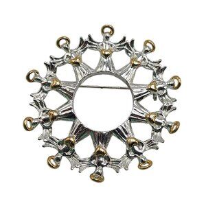 Avon Silver Gold Tone Starburst Angel Circle Pin Brooch